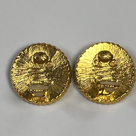 Vintage Navy Blue & Gold Clip-On Earrings With Twisted Rope Design & Cross - Picture 3 of 4